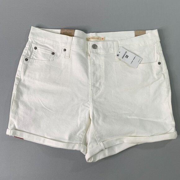 Levi's Women's Shorts 32 Mid Length Denim Solid White Cuffed Shorts 32W 14 - Picture 1 of 8